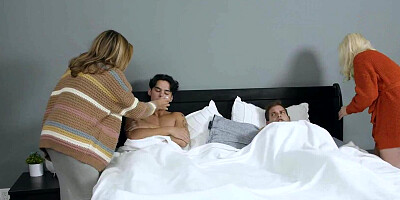 Slutty housewife MILF stepmoms with big tits swapping horny stepsons while they're pussy riding them