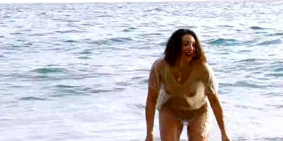 Hot brunette girl is getting fucked hard by the seashore