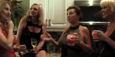 Four slutty mature ladies are happy to share one hard cock