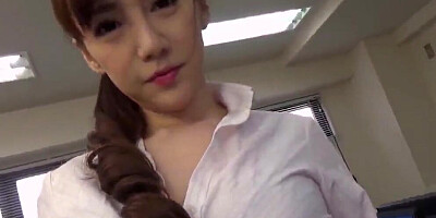 Busty Asian babe sucks a cock and takes it in her wet pussy