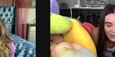 Two hot young babes are rubbing their wet cunnies for one another