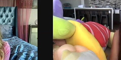 Two hot young babes are rubbing their wet cunnies for one another