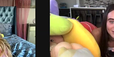 Two hot young babes are rubbing their wet cunnies for one another