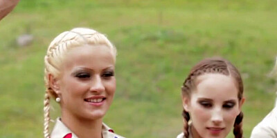 Naughty girls and their buddies are enjoying in hot outdoor orgy