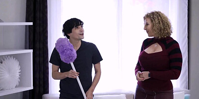 Stepson sucks Sara Jay's big tits while she rides his hard cock