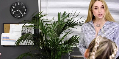 Three naughty secretaries are licking wet pussies in the office