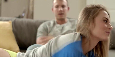 Juicy blonde is fucked in the kitchen and on the couch