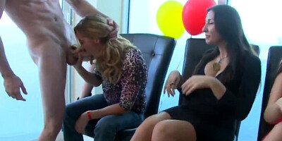 Naughty cougars are blowing that kinky stripper one by one