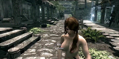 A muscular man & a busty redhead have public sex