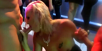 Drunk and horny babes are giving blowjobs to some hung strippers