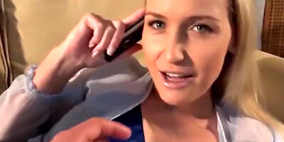 Kathia Nobili talks with her husband over the phone while being fucked