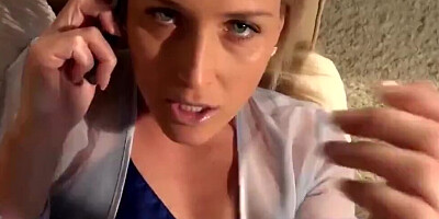 Kathia Nobili talks with her husband over the phone while being fucked