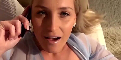 Kathia Nobili talks with her husband over the phone while being fucked