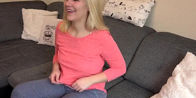 Perverted blonde bends on the couch and gets shagged from behind