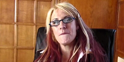 Sexy looking secretary wants two hard cocks at once