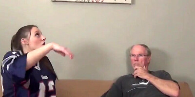 Old man is having his big cock sucked and fucked by a busty teen girl