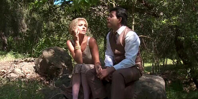 Two gorgeous babes and lucky man are fucking outside in classy video