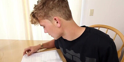 Caring MILF gives her stepson a handjob to help him concentrate on studying