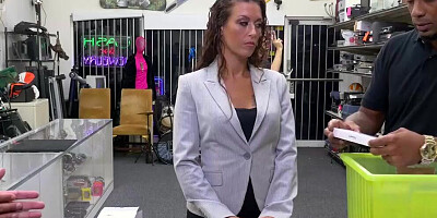 Curly haired stepmom is getting fucked in the office by stranger