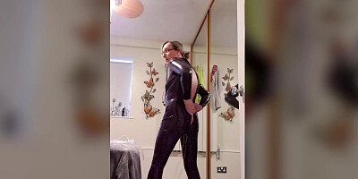 Essex Girl Lisa dressing up in my latex catsuit
