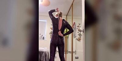 Essex Girl Lisa dressing up in my latex catsuit