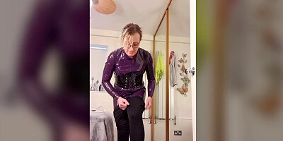 Essex Girl Lisa dressing up in my latex catsuit