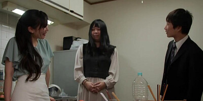 Horny cougar teases stepson with her nice tits and lets him suck them