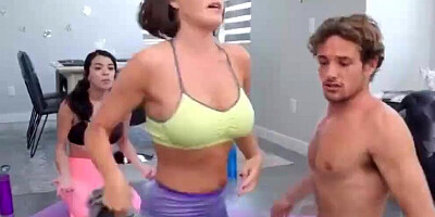 Slutty MILF and stepdaughter are fucking with lucky Yoga instructor