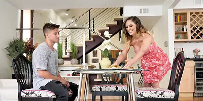 Busty mom swallows stepson's semen after being fucked by him