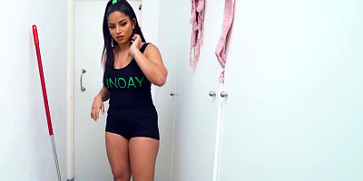 Voluptuous Latina maid takes a break from cleaning for pleasurable sex