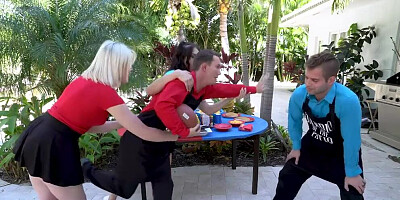 Foursome outdoor football lession from dodgy stepdads