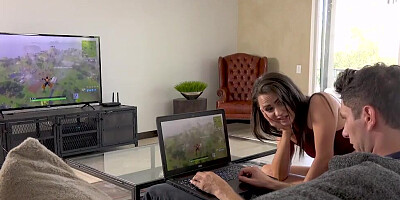 Busty MILF is fucking stepdaughter's boyfriend right next to her