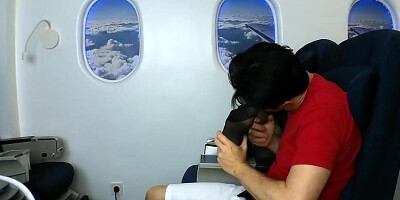 Stewardess feet smelling and licking in air plane
