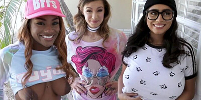 A couple of young babes are playing with the cock of their buddy