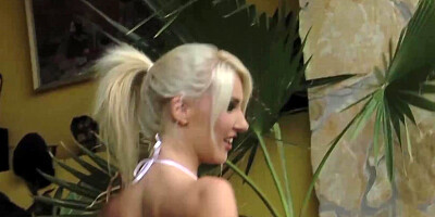 Stunning looking German blonde fucking with her dude in the backyard