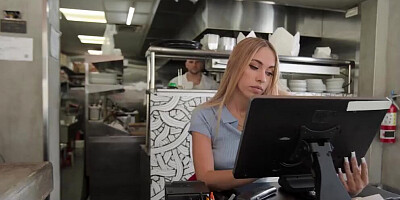 Shawrmier stuck his double in pita bread into the plump pita of the new barmaid