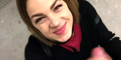 POV slutty amateur chick wrapped her lips around the BBC