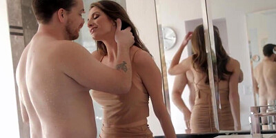 Young man fucks big-tittied sugar mommy in the bathroom