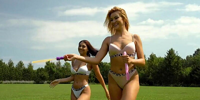 Cherry Kiss and Sarah Cute making love while outdoors