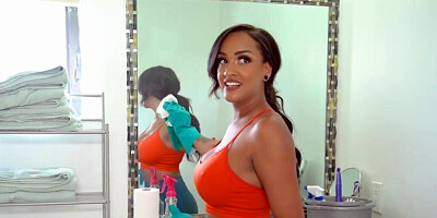 Zoey Sinn cleans the house and the big black cock too