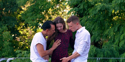 Older guys fucking a perfect teenage beauty outdoros