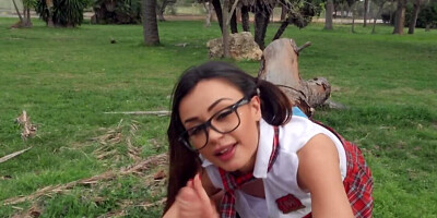Lovely schoolgirl is having hardcore sex on the picnic