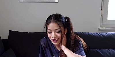 Petite Asian teen girl adores playing with her stepbrother's big prick