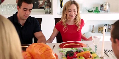 Step Sister Sucks and Fucks Brother during Thanksgiving Dinner