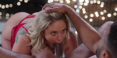 Inked blonde hussy gets her moist cunny rammed by a very long BBC