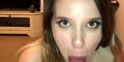 Adorable amateur girl is filmed POV-style while giving head