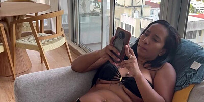 Sexy stepmother cleans the house naked in front her stepson and helped him to reduces his boner