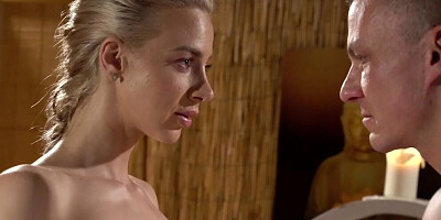 Nuru massage treatment ended up in sex between the blonde and the stud
