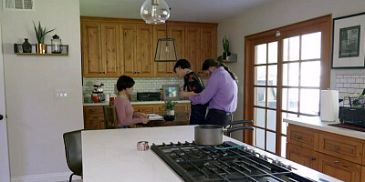 Stepdad casually fucks everyone in the kitchen!