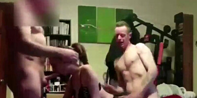 Slutty mom is being fucked by both her husband and stepson
